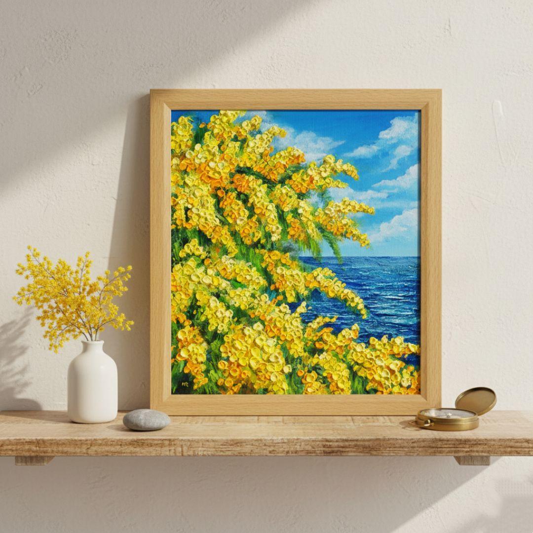 油絵 油彩 油彩画 絵 絵画 【ミモザの海】