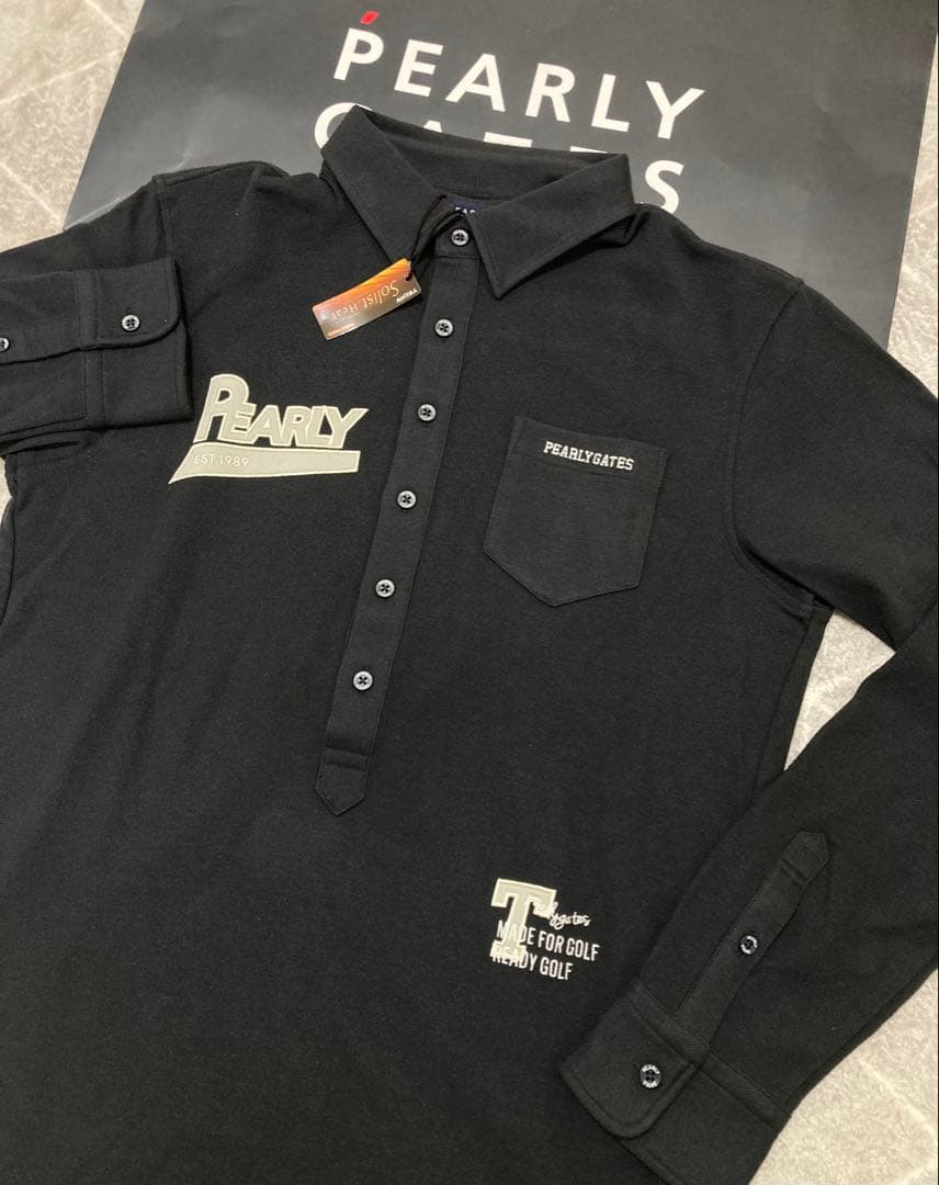 新品 パーリーゲイツ ストレッチカノコスムースピーチ 長袖ポロシャツ(6)LL紺