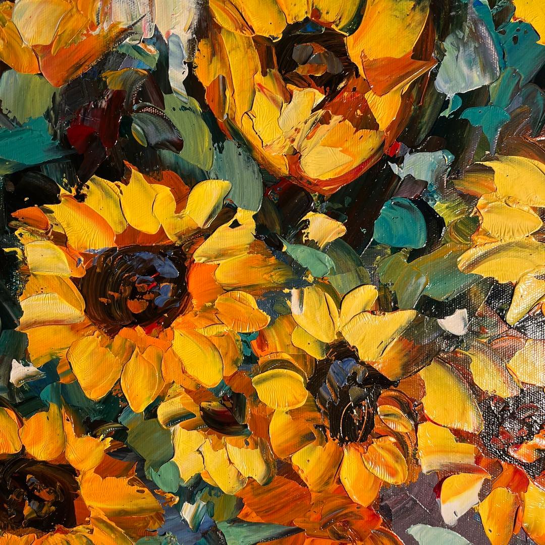 ★秀作★ 手書き油絵 ひまわり 肉筆絵画 インテリア 油彩画