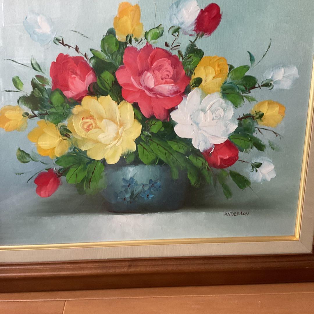 油彩画 肉筆 状態良好 木枠額装 前面ガラス 【ANDERSON】