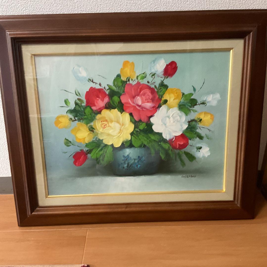 油彩画 肉筆 状態良好 木枠額装 前面ガラス 【ANDERSON】