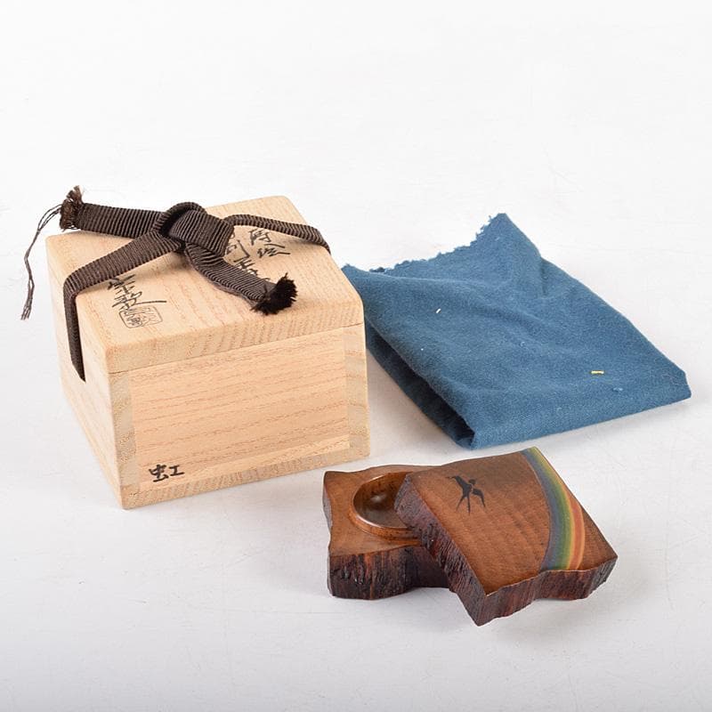 茶道具　大島宗歌造　虹蒔絵　角割香合　共箱　V　R4923