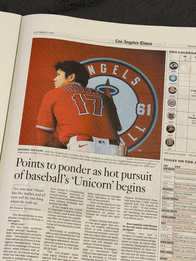 2023年11月3日付　ロサンゼルスタイムズ 【エンゼルス 大谷翔平 特集号】