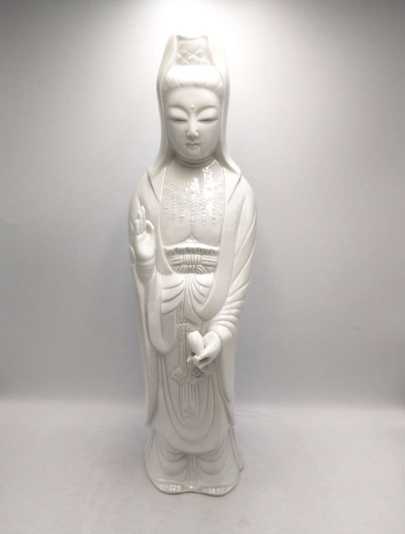 鍋島大五作　白磁　縁起物　慈母観音像　仏像　置き物　陶器　インテリア