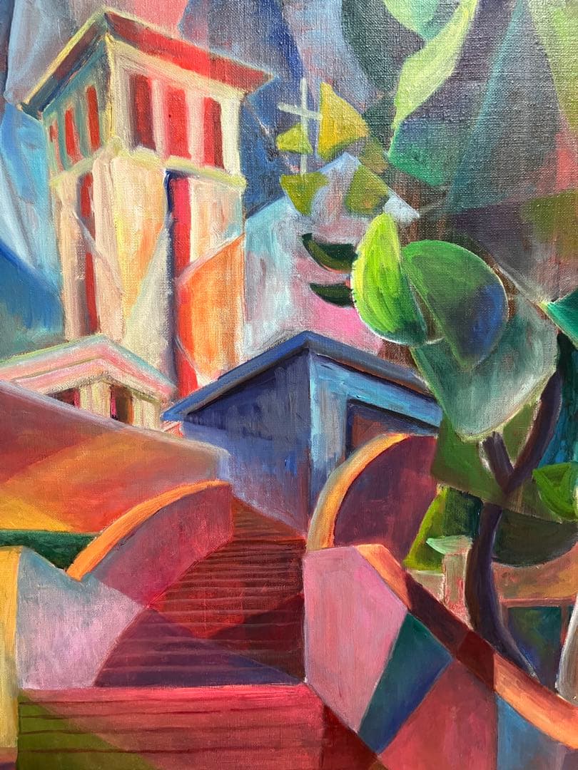 抽象画　教会と階段
