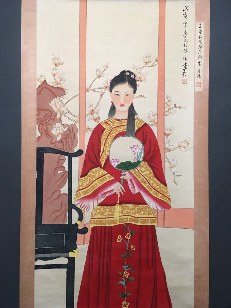 中国 仕女画 人物画 掛け軸 中堂 四尺 手描き 宣紙 中国美術 インテリア