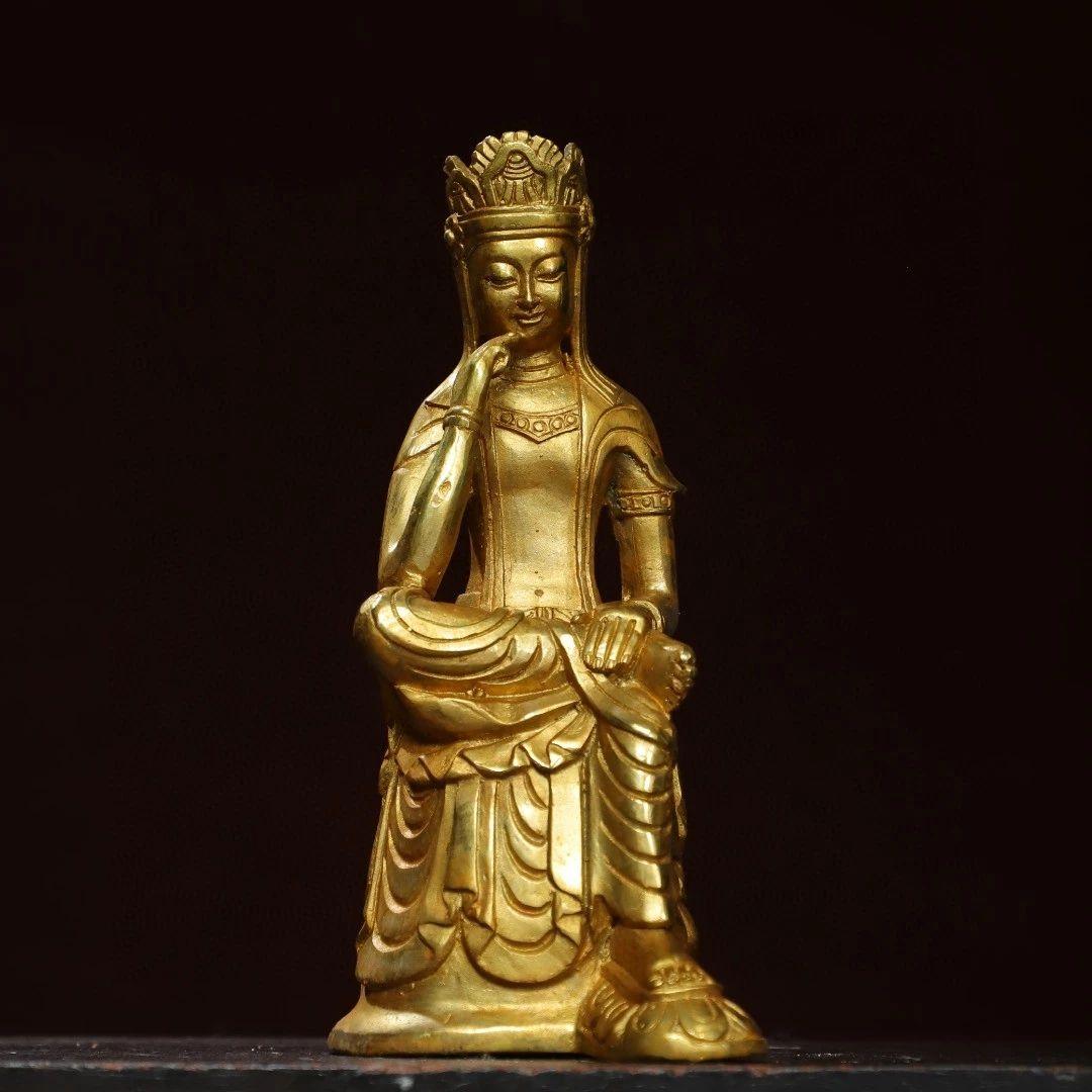 仏教美術 仏像 宝冠自在思惟菩薩像仏堂 家内 供養 銅製 彫刻 置物 開運 風水