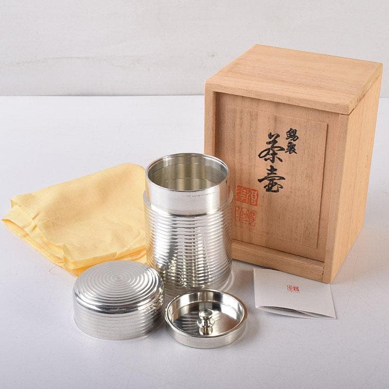 煎茶道具　錫半造　本錫　茶壷　茶心壷　約450ｇ　共箱　V　R8615