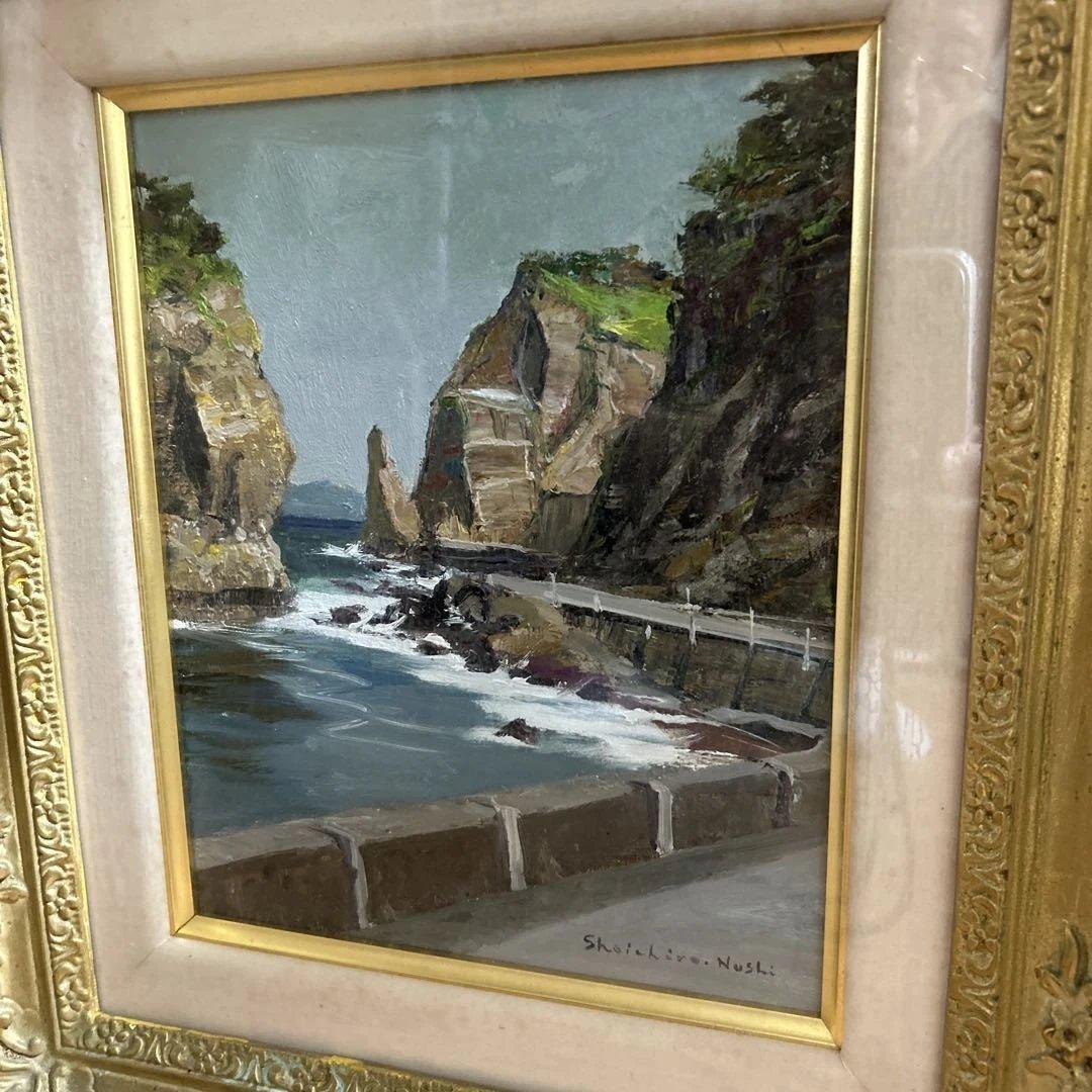 【真作保証】塗師祥一郎「積丹の海」油彩6号 直筆サイン 絵画