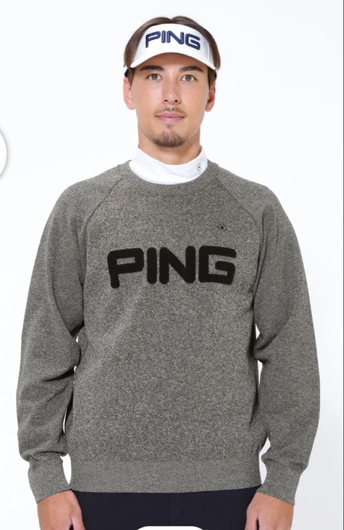 新品タグ付き　PING ピン　ロゴパイルジャガードクルーネックニット Ｌ　グレー