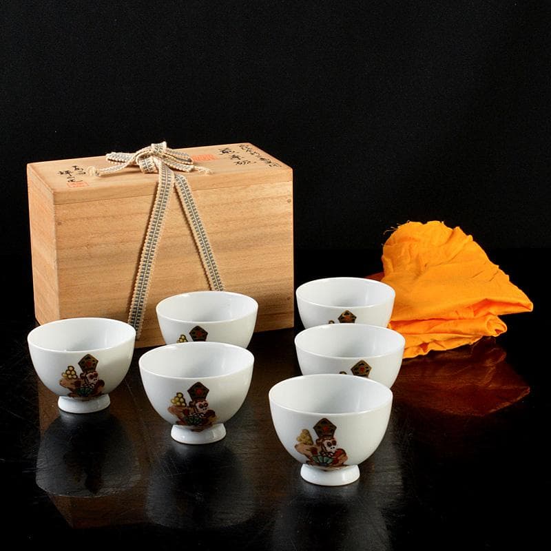 京焼　平安　三世　輝山造　色絵金彩　猿図煎茶碗　6客　共箱　M　R6080