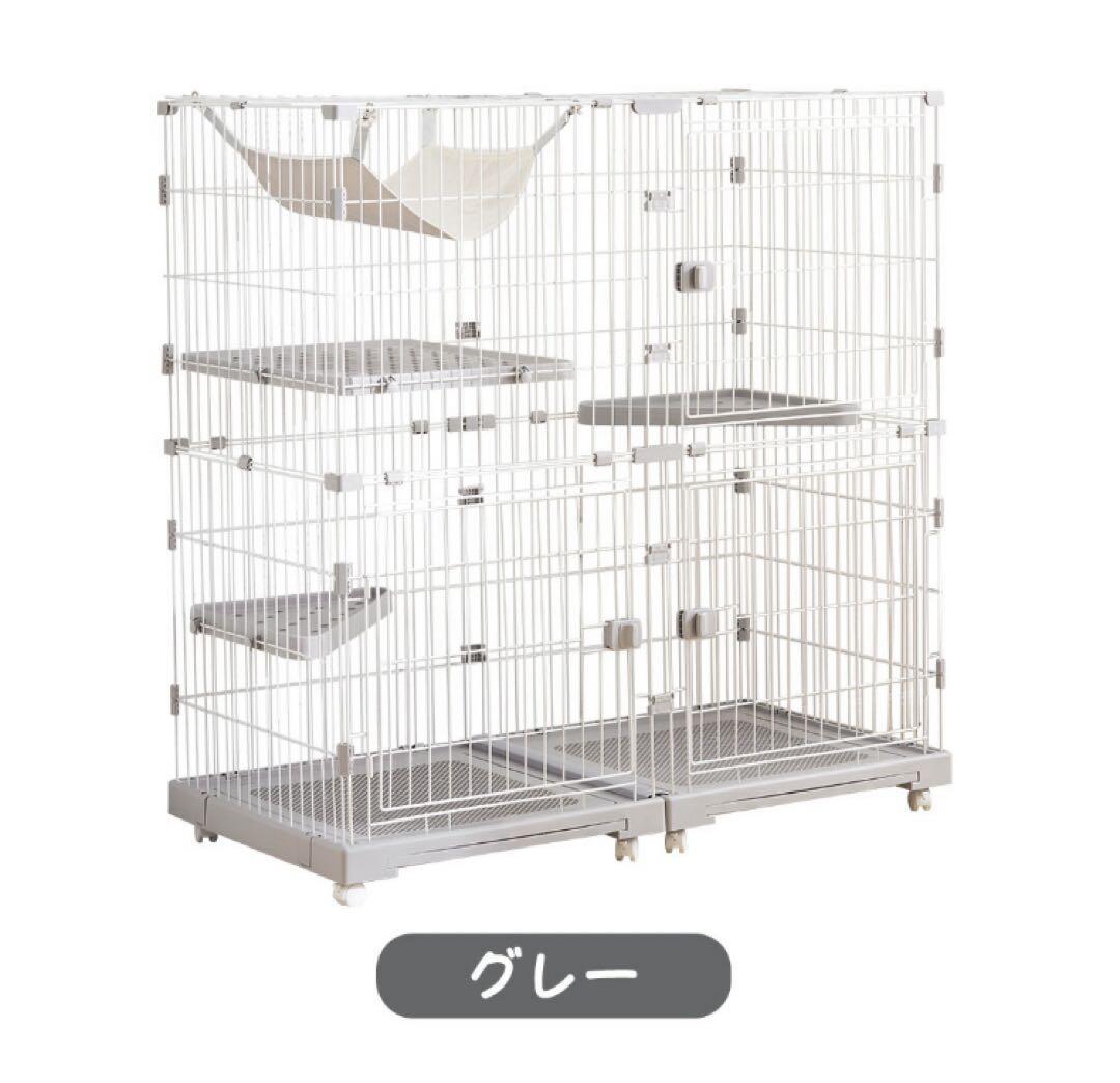 新品　キャットケージ　キャットゲージ　ペットケージ　ワイド　猫用品　グレー