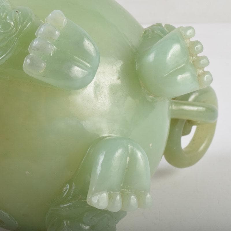 中国　玉石彫刻　雙耳活環　龍鈕蓋爐　香炉　唐木台付　C　9149