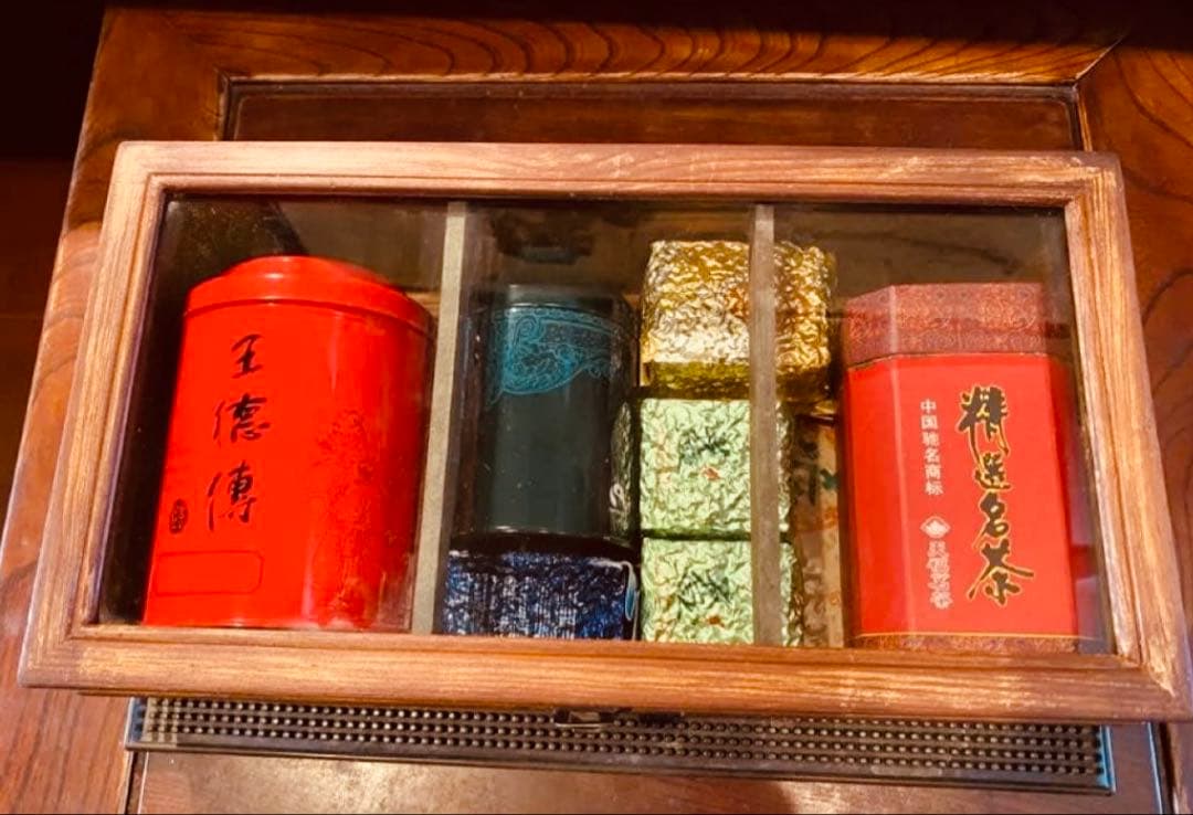 美品　アンティーク　木製ガラスケース　中国・台湾茶器　ヴィンテージ　レア