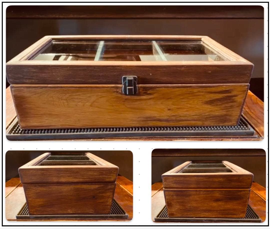 美品　アンティーク　木製ガラスケース　中国・台湾茶器　ヴィンテージ　レア