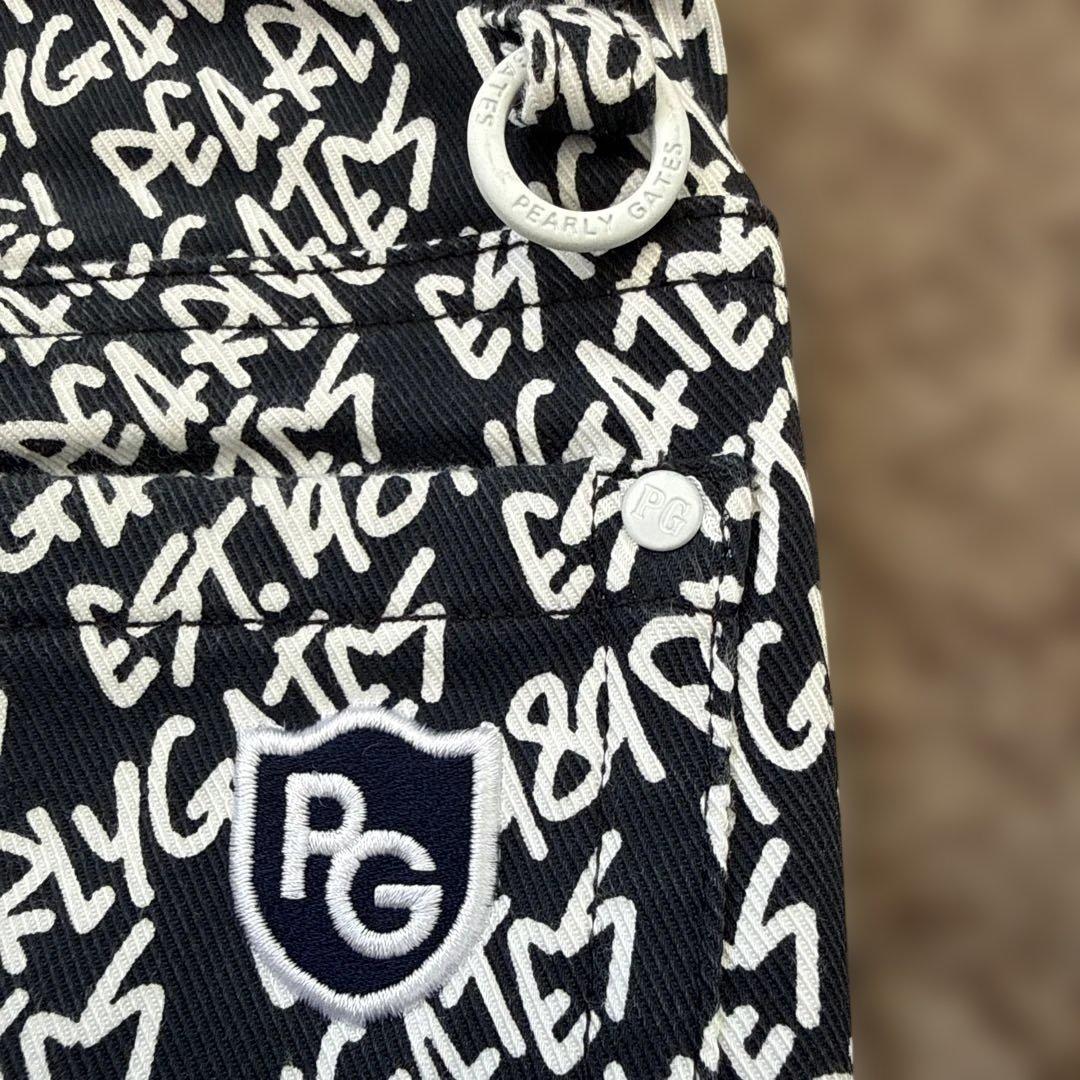 防寒　蓄熱　裏地付き　パーリーゲイツ　パンツ　総柄　S〜M相当　紺　白　ネイビー