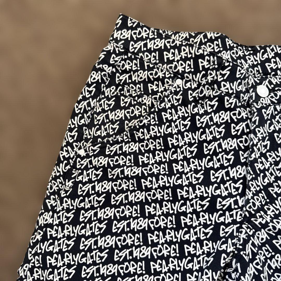 防寒　蓄熱　裏地付き　パーリーゲイツ　パンツ　総柄　S〜M相当　紺　白　ネイビー