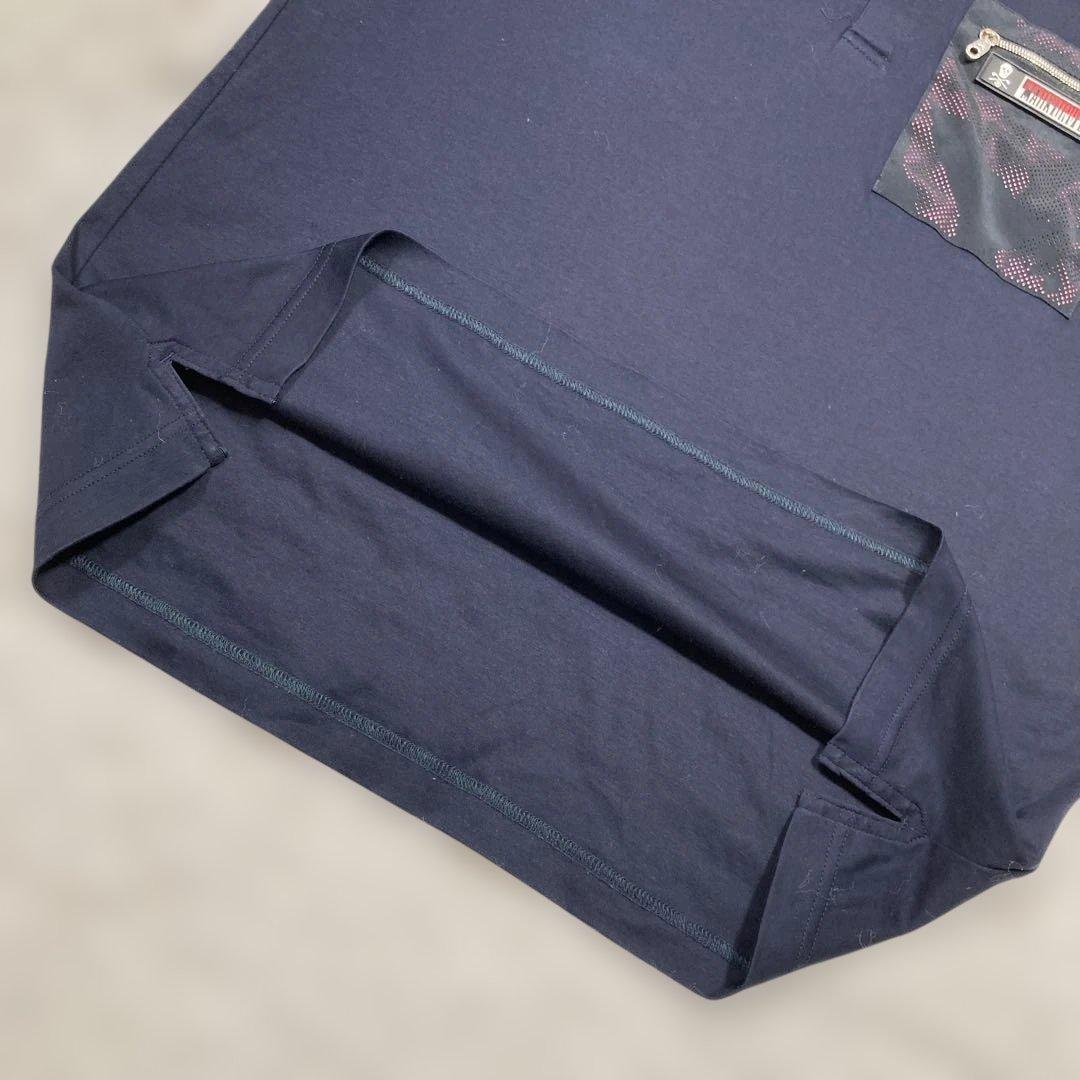 未使用級 マークアンドロナ ゴルフウェア ポロシャツ ドクロ Lサイズ相当 紺色