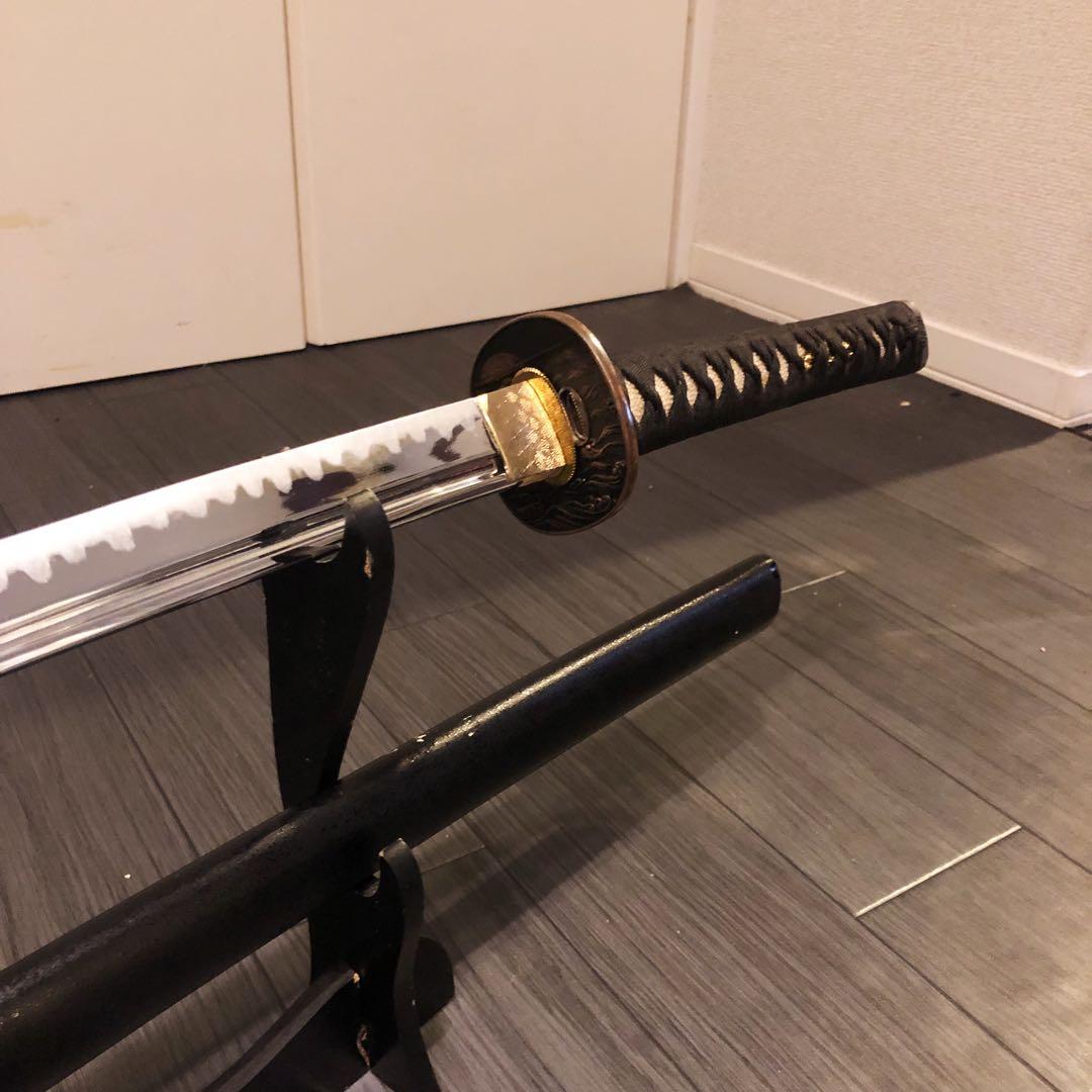 ウィッスキ　高級模造刀　居合刀　樋入り刀身　黒拵え　亜合金刀身