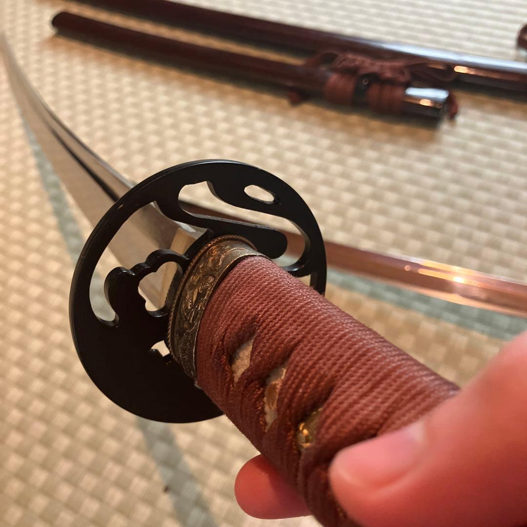 大小居合稽古刀、木製、鮫革(鉄鐔.二重薄刃)