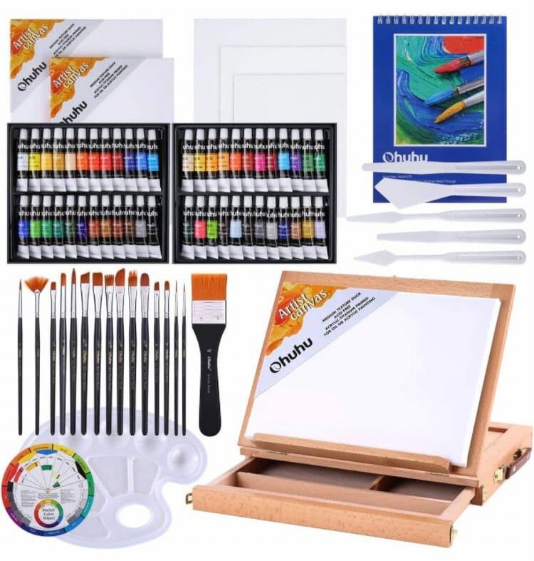 アクリル 絵の具 78点 セット 48色 12ml 画材 木製 イーゼル