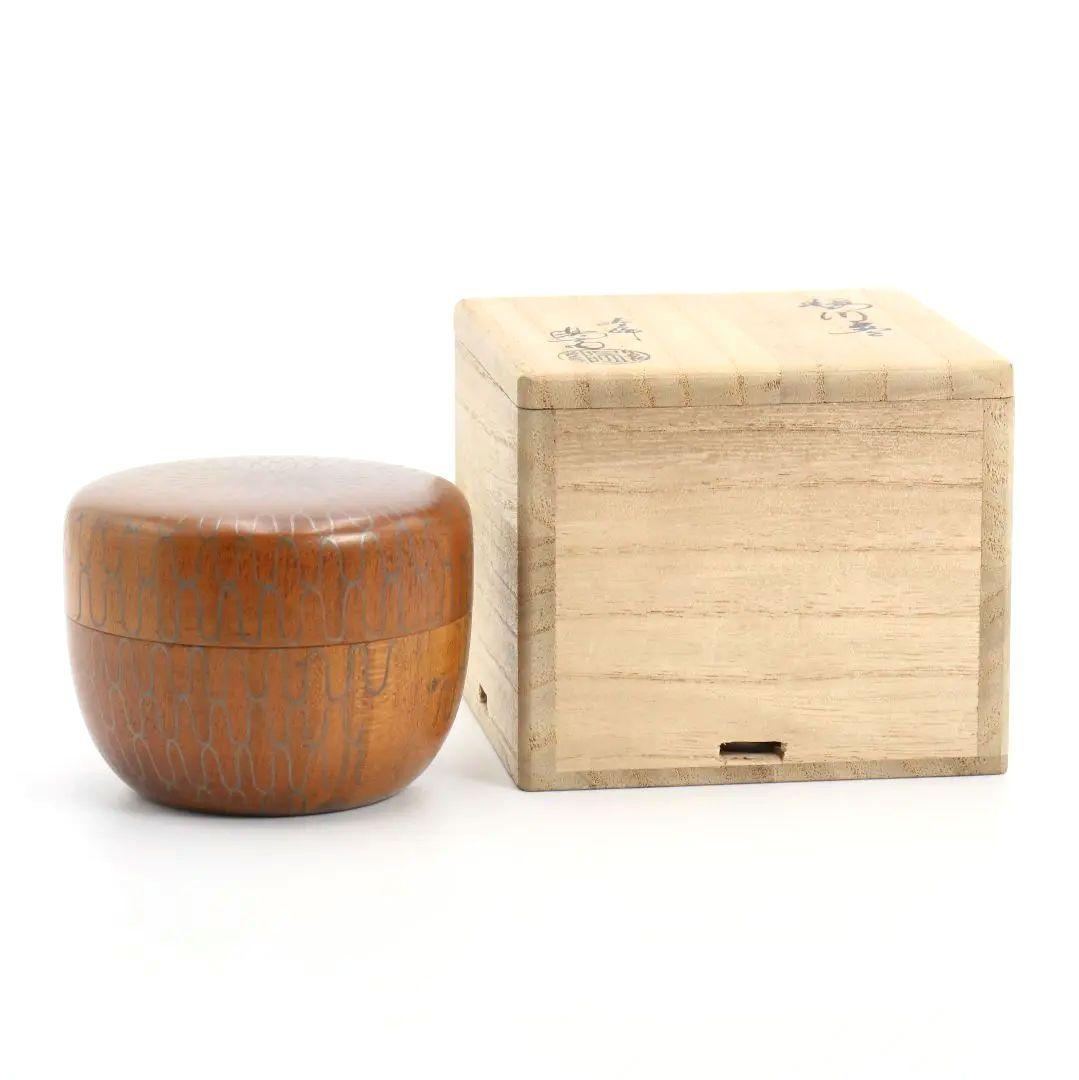 岡本陽斎作 桜川蒔絵 平棗 茶道具 共箱　V773　N2