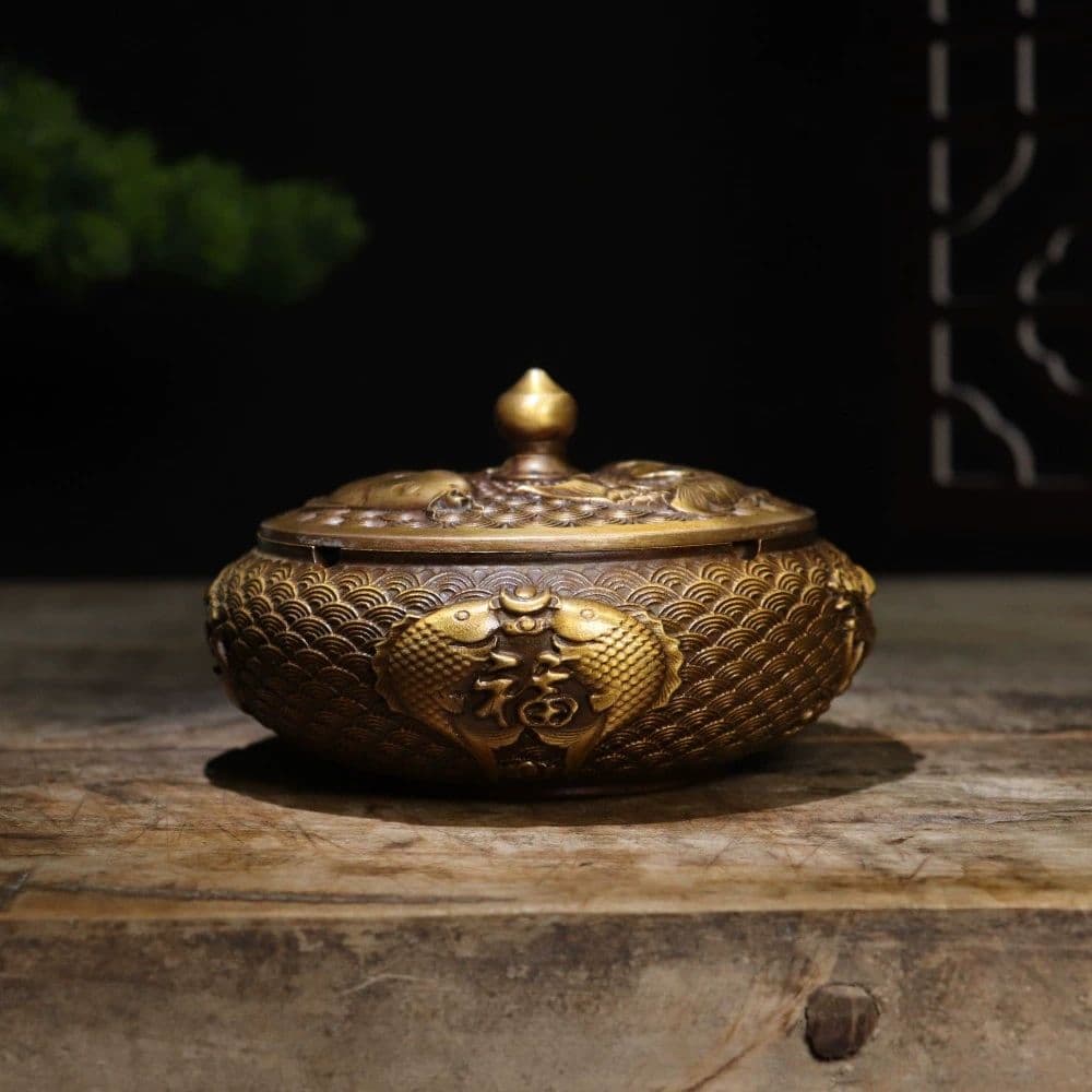 銅器 招財錦鯉灰皿 茶台 書斎 応接間 装飾品 工芸品 置物