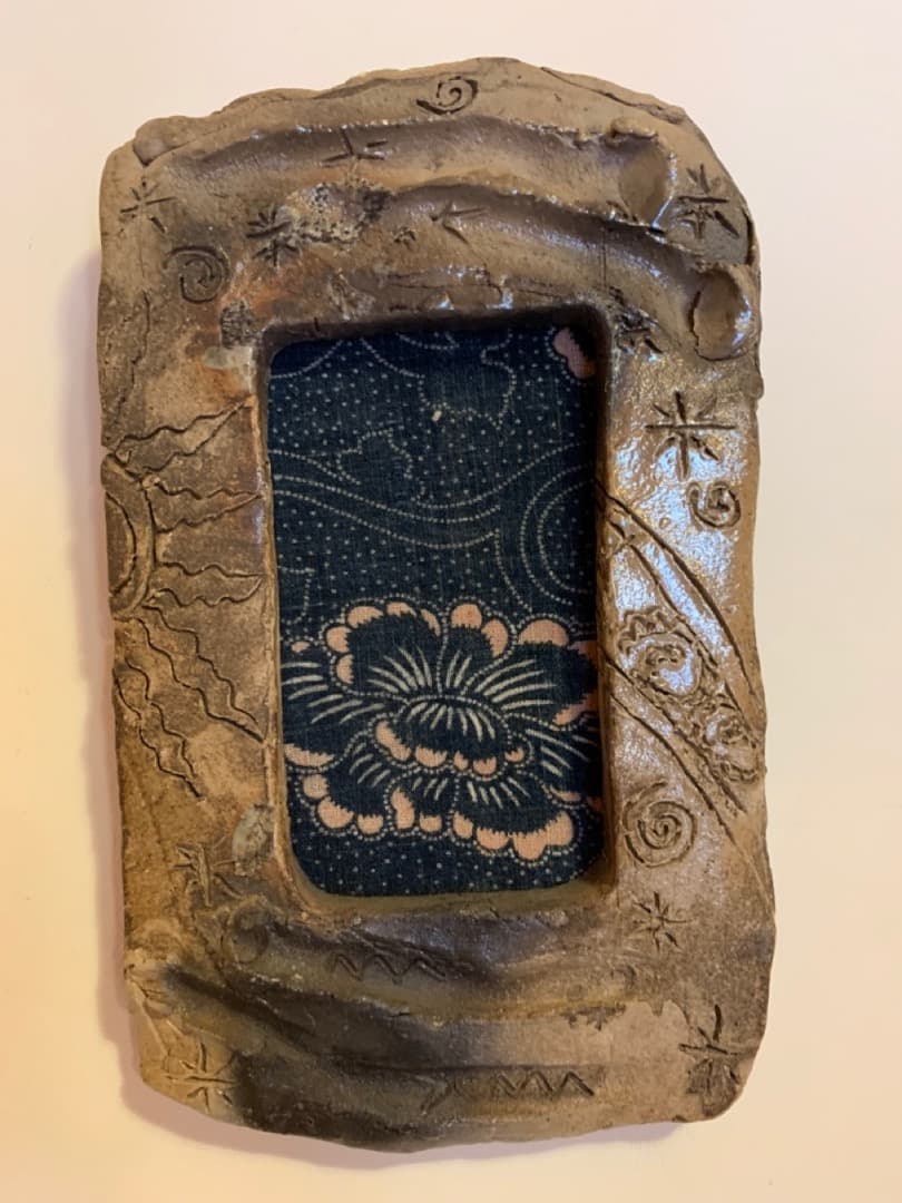 古布２　額　信楽焼　陶製　アート　美術品