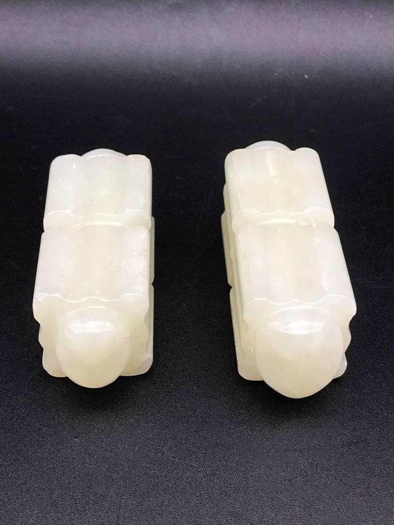 明時代　和田青玉　和田玉彫り　「天円地方」型玉佩一対　純和田玉 稀品(F-38)