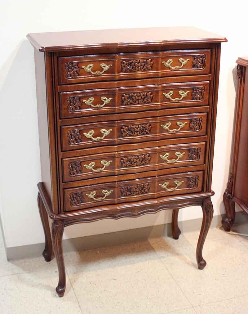 イタリア チェスト 5段 ネコ脚 彫刻 クラシック アンティーク 240