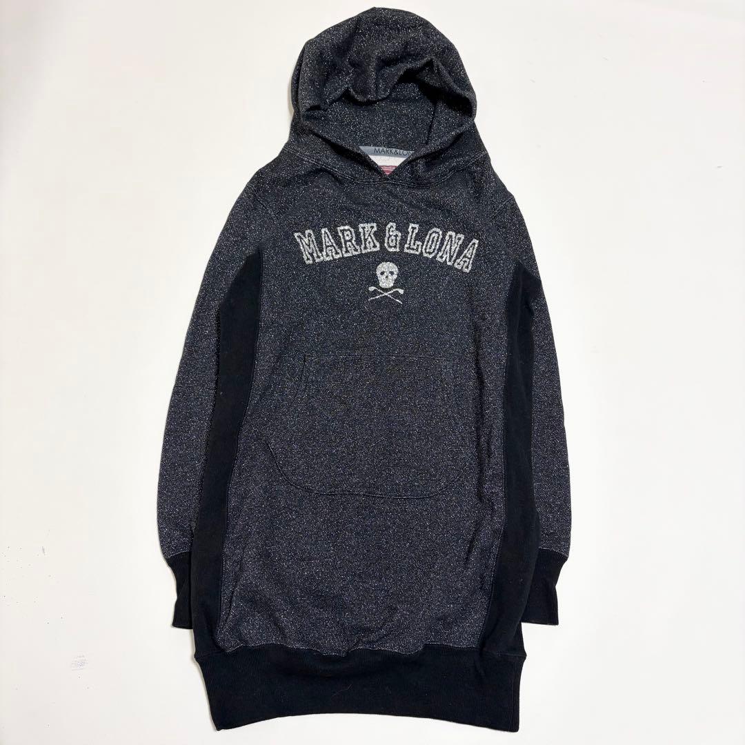 マークアンドロナ　パーカー　ロング　ラメ　グレー　　ブラック　ロゴ　M