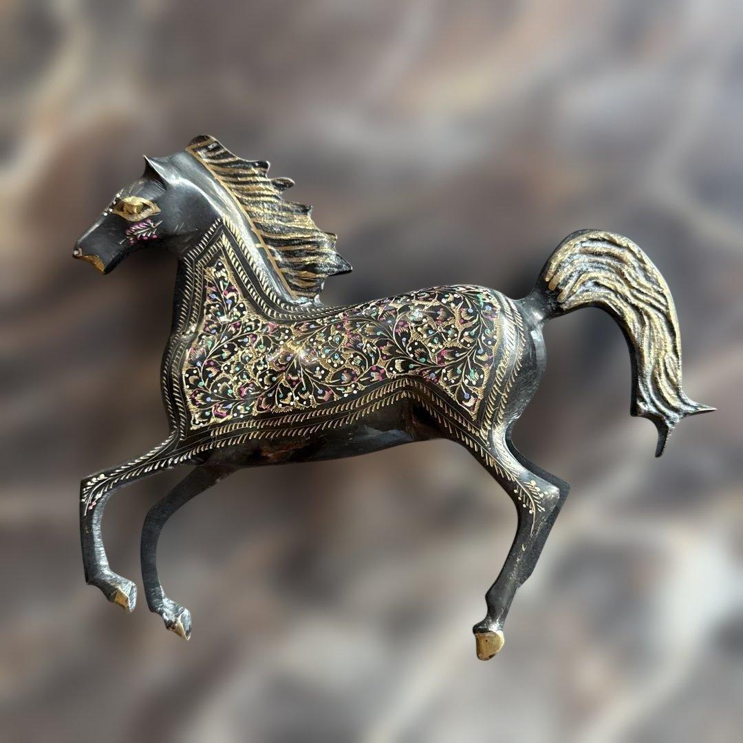 アンティーク　金属製　馬の彫刻　馬の飾り物