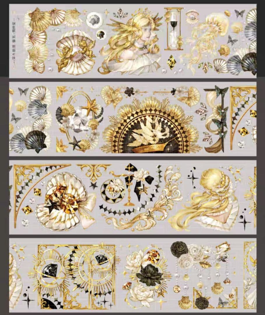 巻売 538★ 海外 マスキングテープ マステ PET 装飾 花 人物 金ホロ