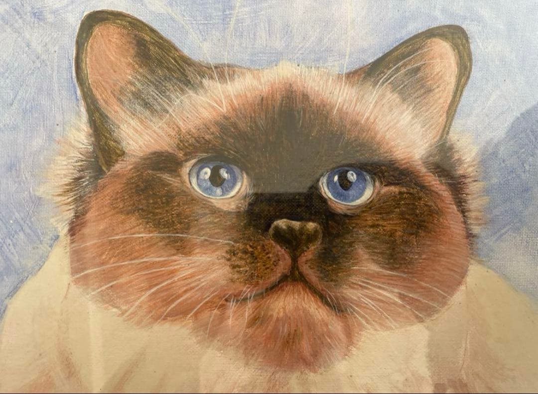 シャム猫　アート　絵画　極美品