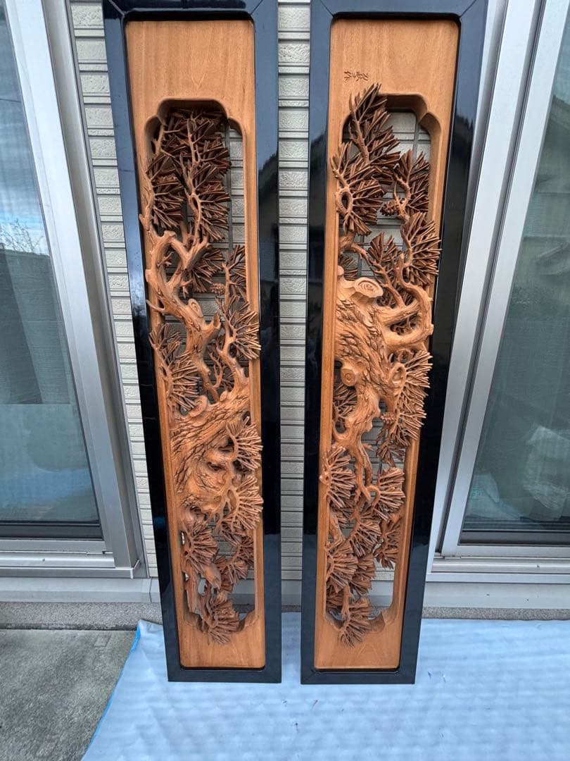 木製彫刻　自然デザイン　欄間２枚セット