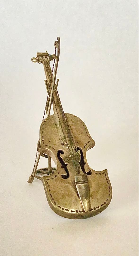 アンティーク年代不明　800刻印 金属製バイオリンとスタンドセット