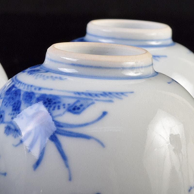 煎茶道具　平安陶工　清山造　染付　花鳥文　煎茶碗　四客　共箱　U　R9303