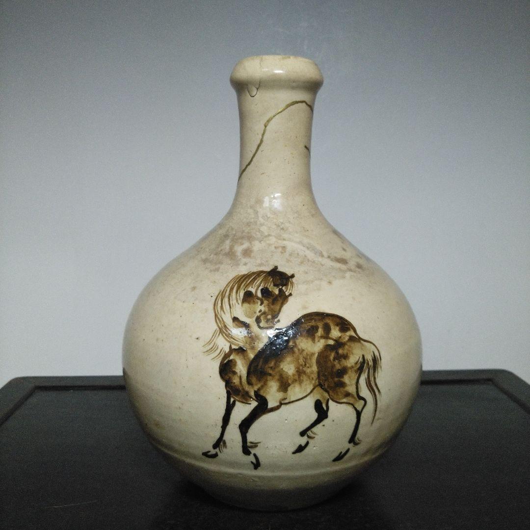 NO610 相馬焼　古相馬　徳利　馬絵　文字入り　補修アリ