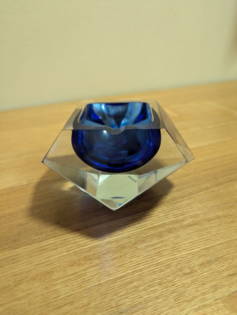 murano　ブルー＆クリア　アートガラス　 アッシュトレイ　灰皿　イタリア製