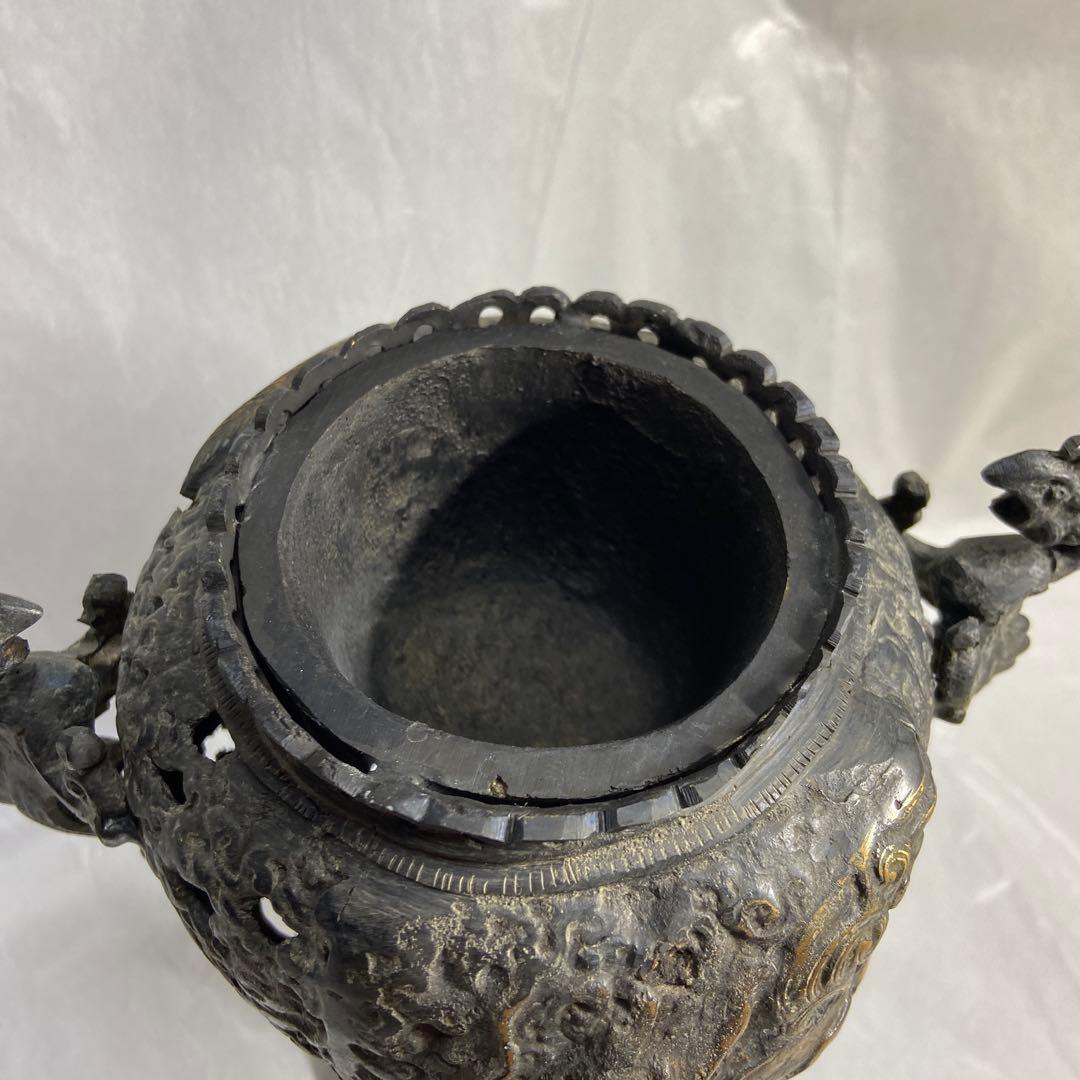 高岡銅器 金属工芸 三足 唐獅子香炉 仏教 透かし彫り 仏具 香道具