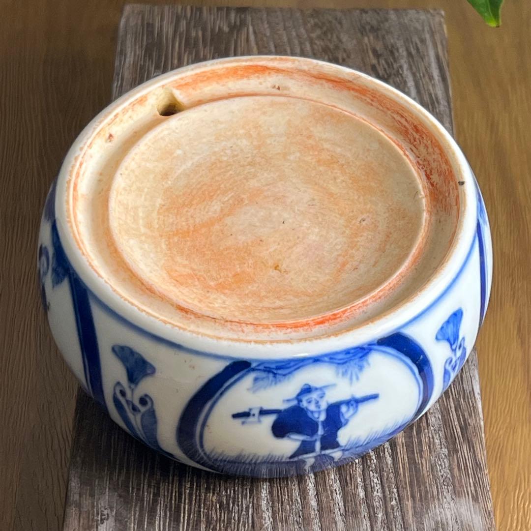 【陶硯】中国青花玉殿陶硯　染付