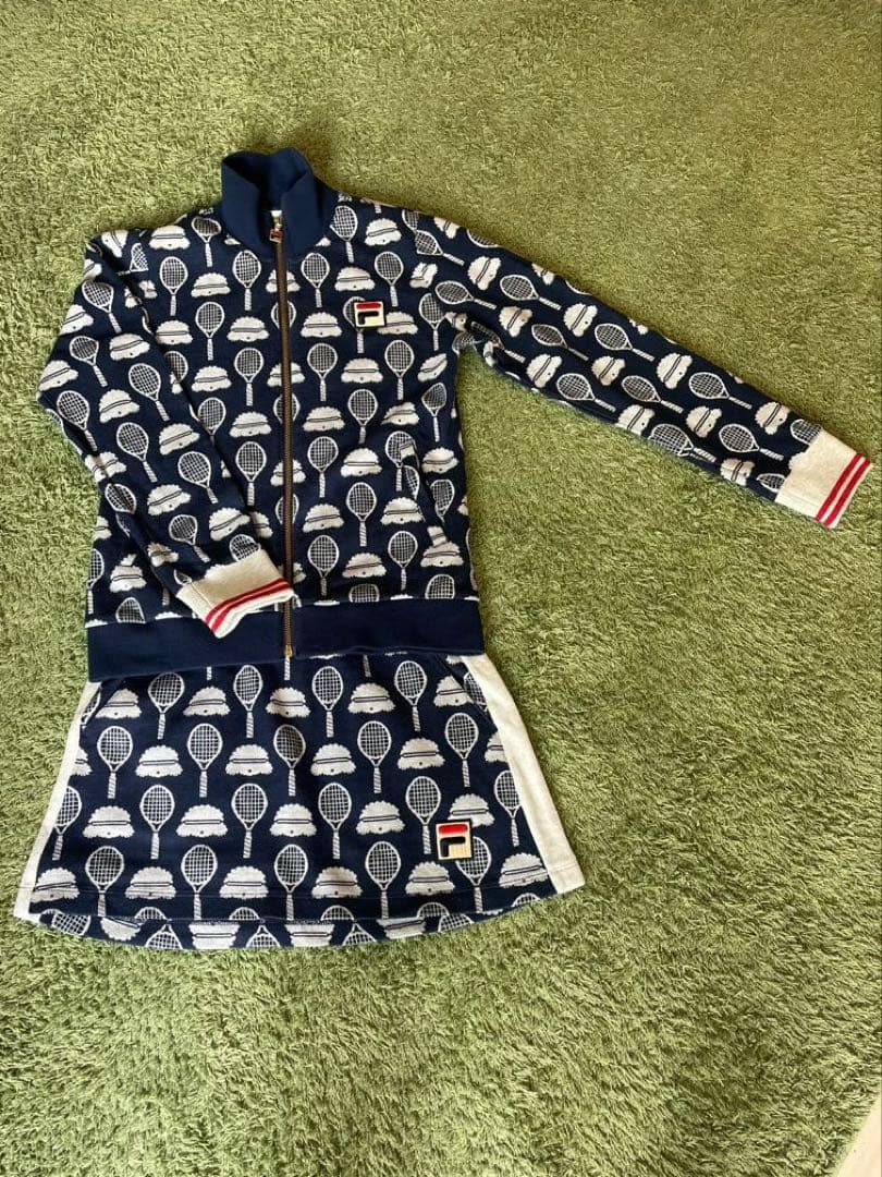 FILA テニスジャケット スコート　トイプードル柄　ネイビー　上下Mサイズ