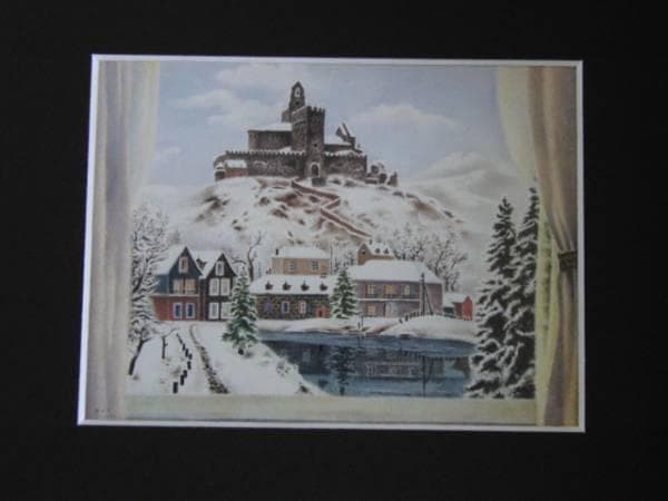 岡鹿之助、雪の街、希少な画集より、新品高級額・額装付、状態良好