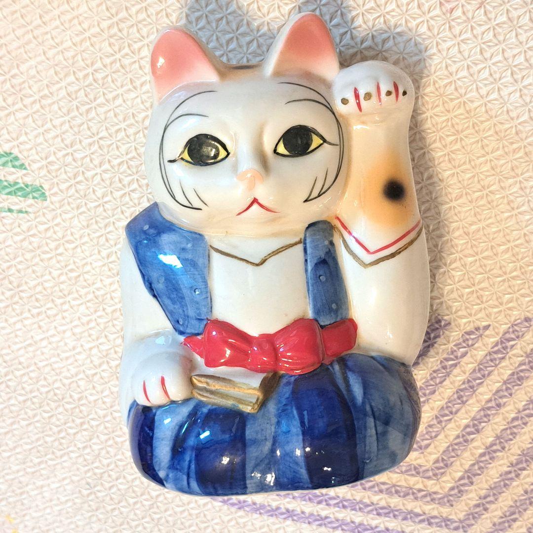 青い着物　招き猫　置物　貯金箱　陶器　まねき猫　ねこ　ヴィンテージ　縁起物