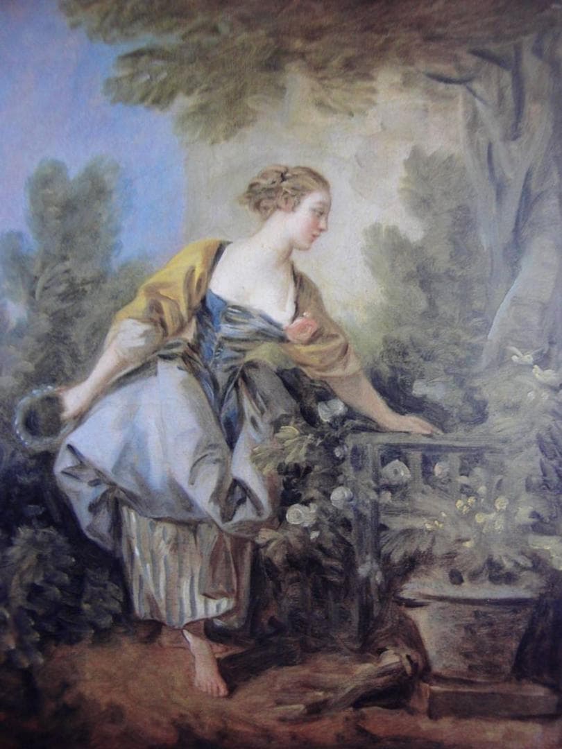 フランソワ ブーシェ、【庭園の娘】、希少画集画、状態良好