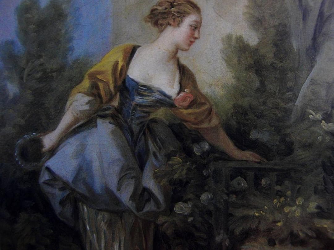 フランソワ ブーシェ、【庭園の娘】、希少画集画、状態良好