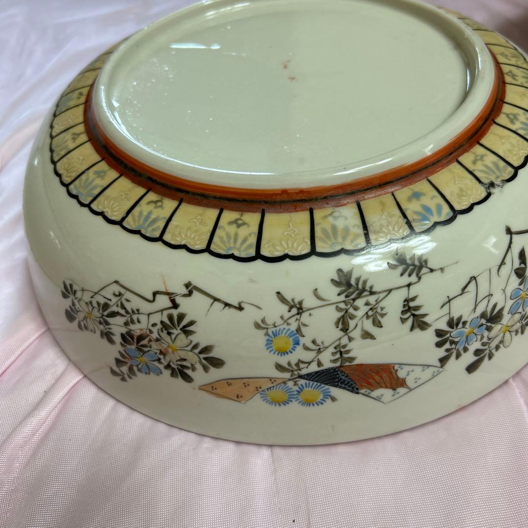 骨董品　武者絵九谷焼　三つ揃鉢　アンティーク大皿30cm