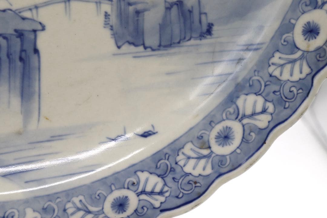 青華釉裏紅　山水紋花口大皿　送料込み0801