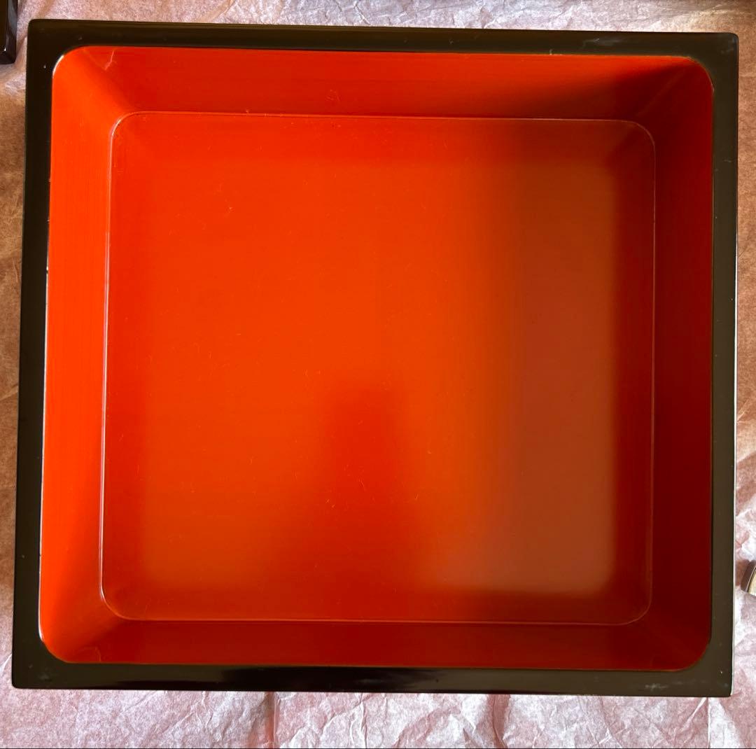 輪島塗 三段重箱 内朱 木箱入り 未使用 蔵整理 松竹梅