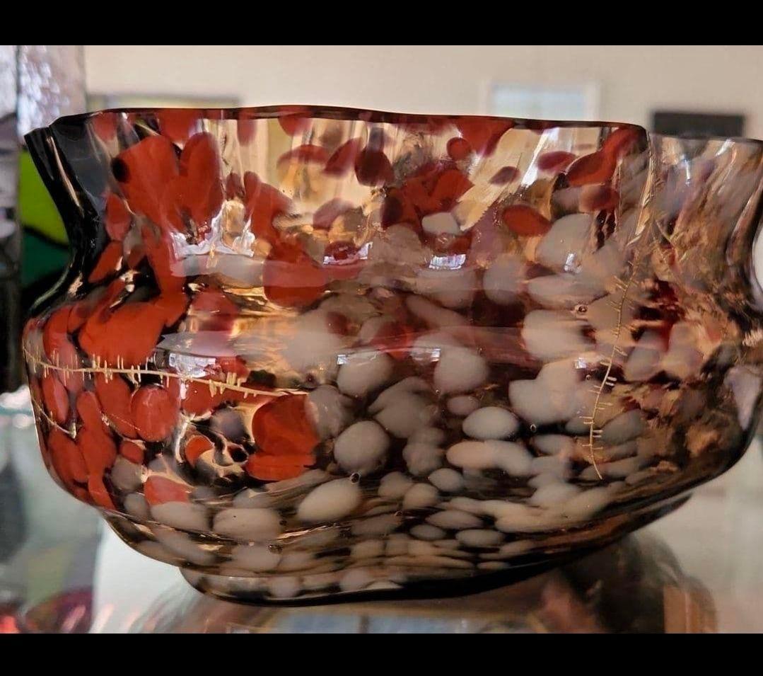 アールヌーボーガラス　吹雪紋金彩盛り薔薇エナメル画　最終値下げ